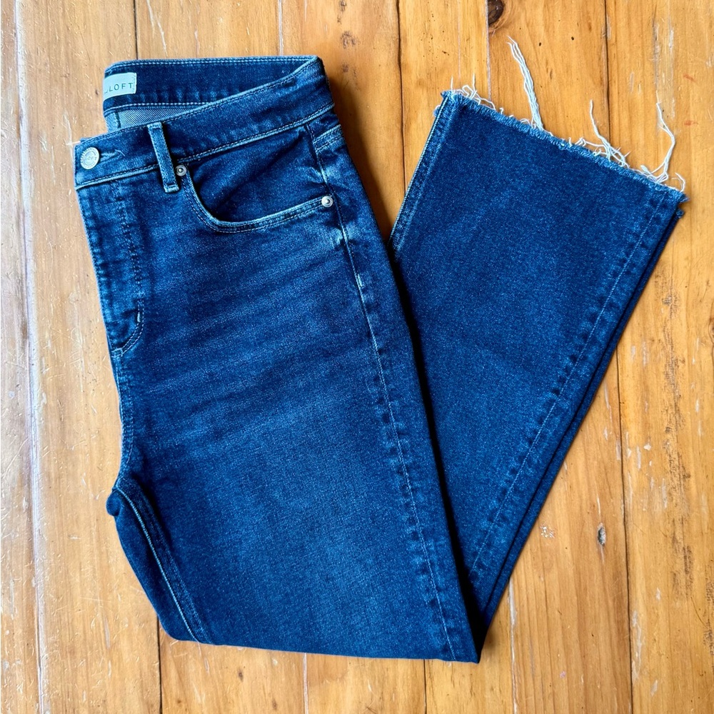 LOFT Dark Blue Raw-Hem Kick Crop High Waist Jeans Size 29, 8